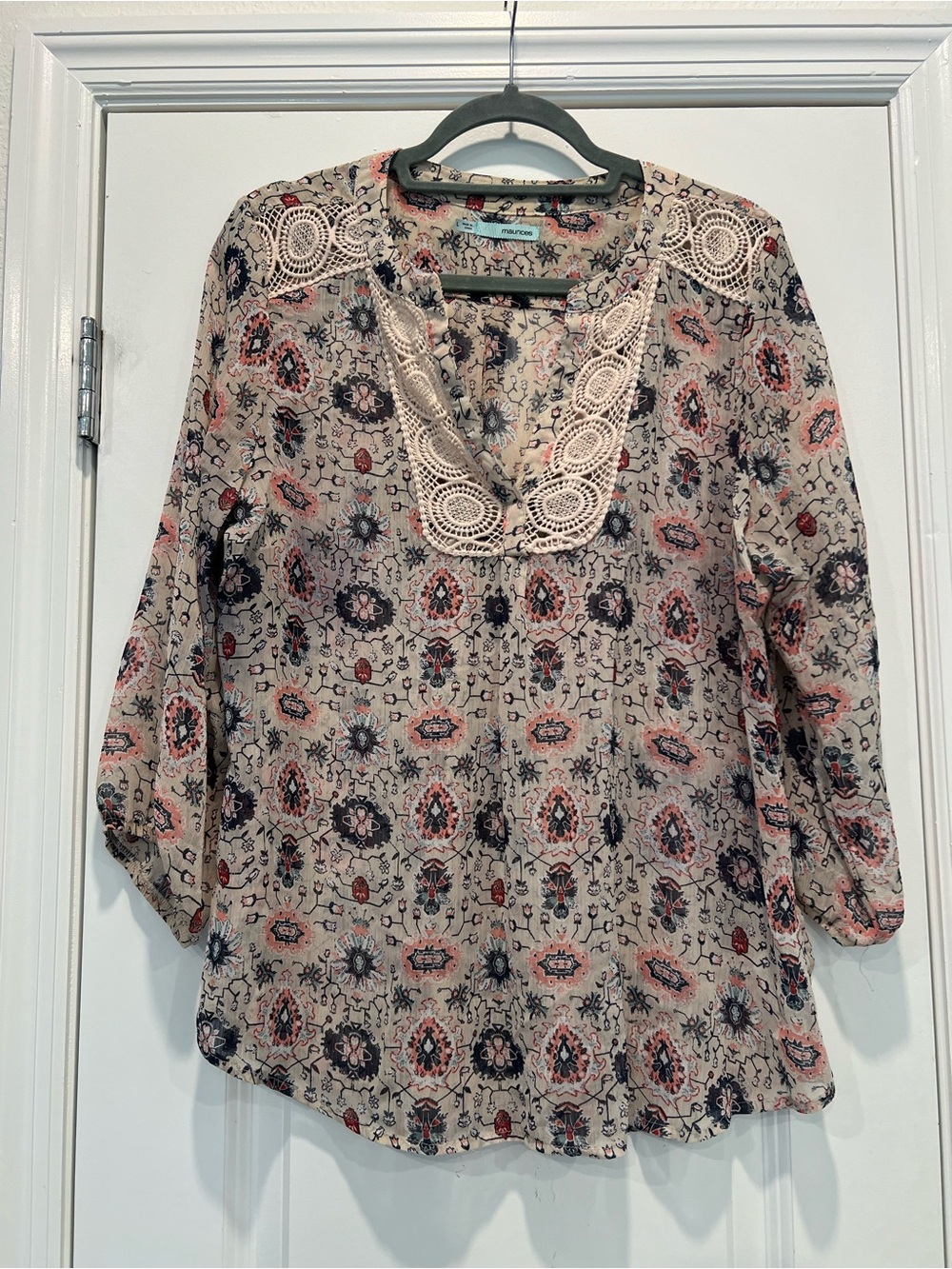 Maurice’s Boho Lace-Trim Printed Peasant Top - Large